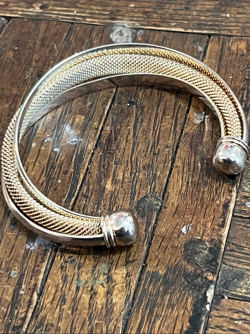 TIFFANY AND CO. 925 signed Goldmesh / Silver Mesh Cuff Bracelet - Women Jewelry - Picture 9 of 9